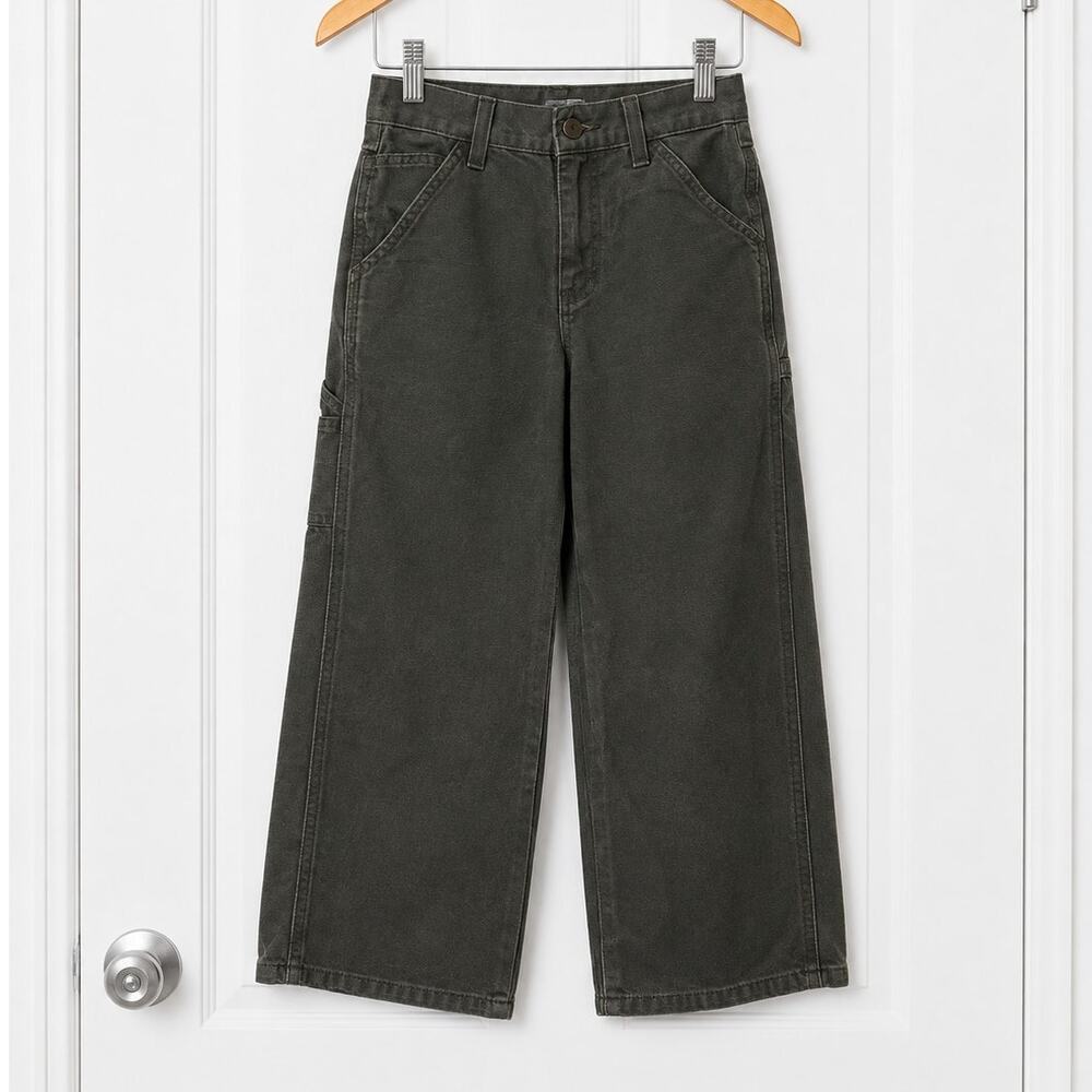 Carhartt Boys Sz 10 Regular Canvas Carpenter Pants Olive Green Utility Workwear